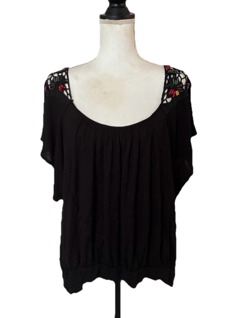 Torrid Black Crochet-Accent Women’s Peasant Top